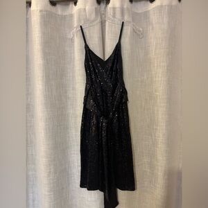 Grace Karin Sequin Black Party Cocktail Dress with Tie Front Sash Detail